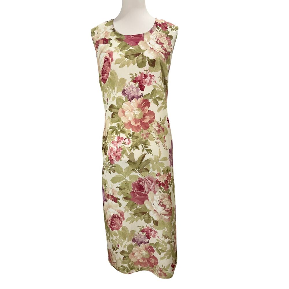Vintage 90s Floral Sleeveless Sheath Midi Dress Women's XL Pride & Joy y2k Roses